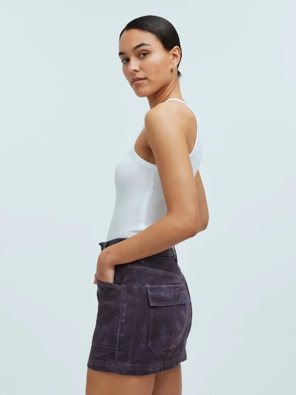 Madewell MN Dye Studio Denim Patch Pocket Utility Mini Skirt Size 25 Fig NO931